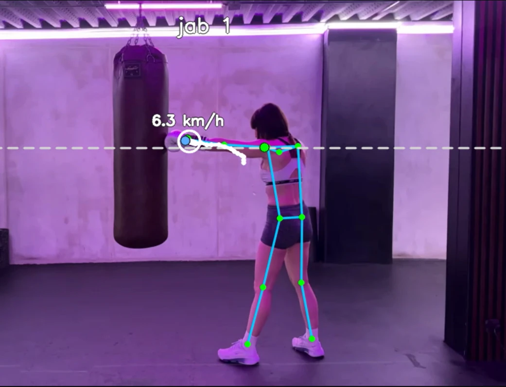 SPARO tracking a fighter's jab speed and body movement during bag training