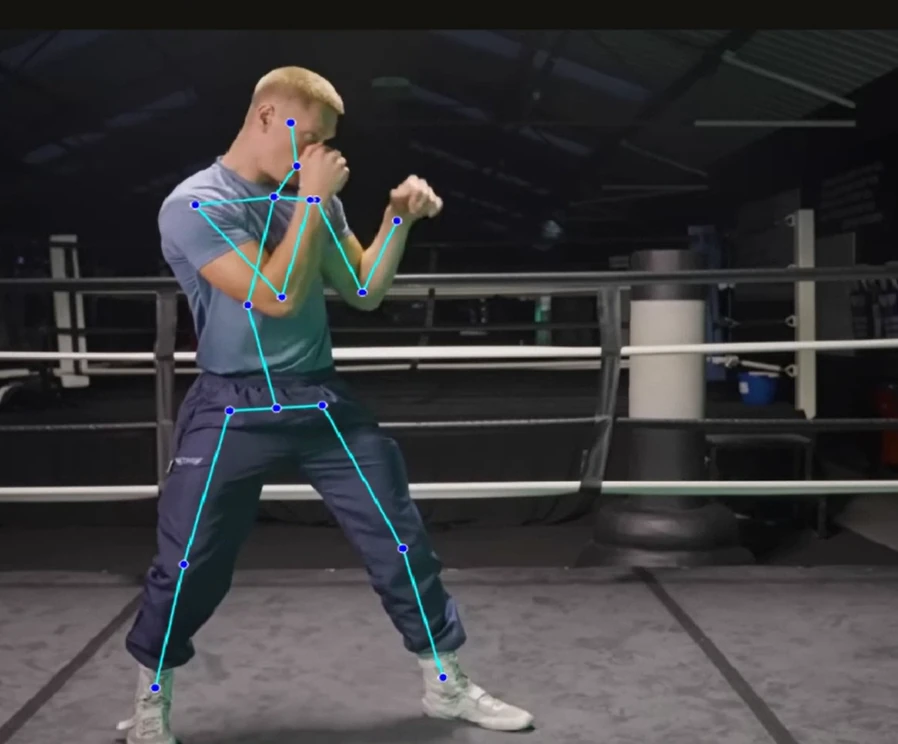 SPARO analysing a boxer's stance with body tracking in the ring